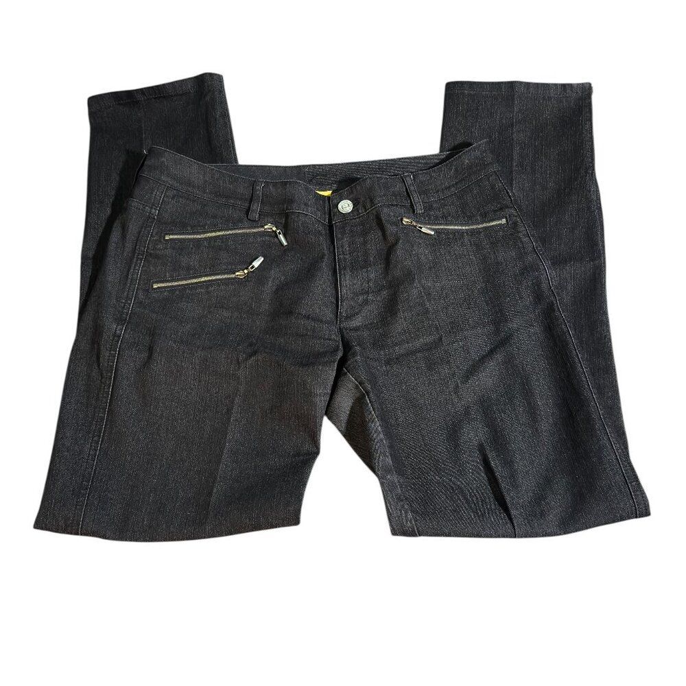 ST. JOHN YELLOW LABEL Black Denim Jeans Zippers Sz 6